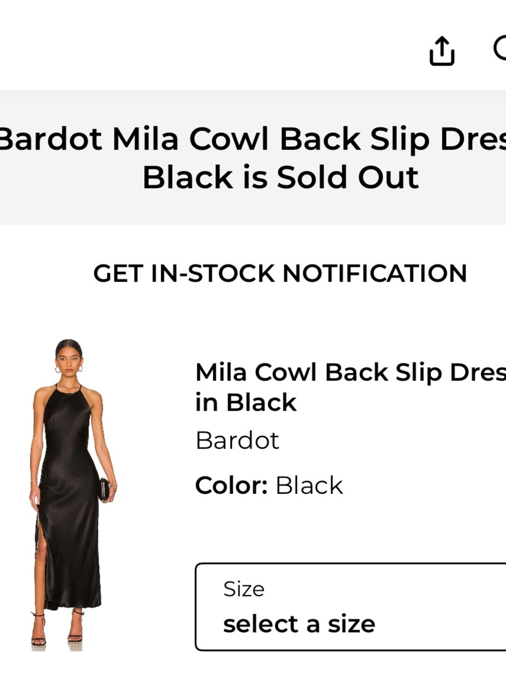 Bardot Black Cowl Back Slip Dress